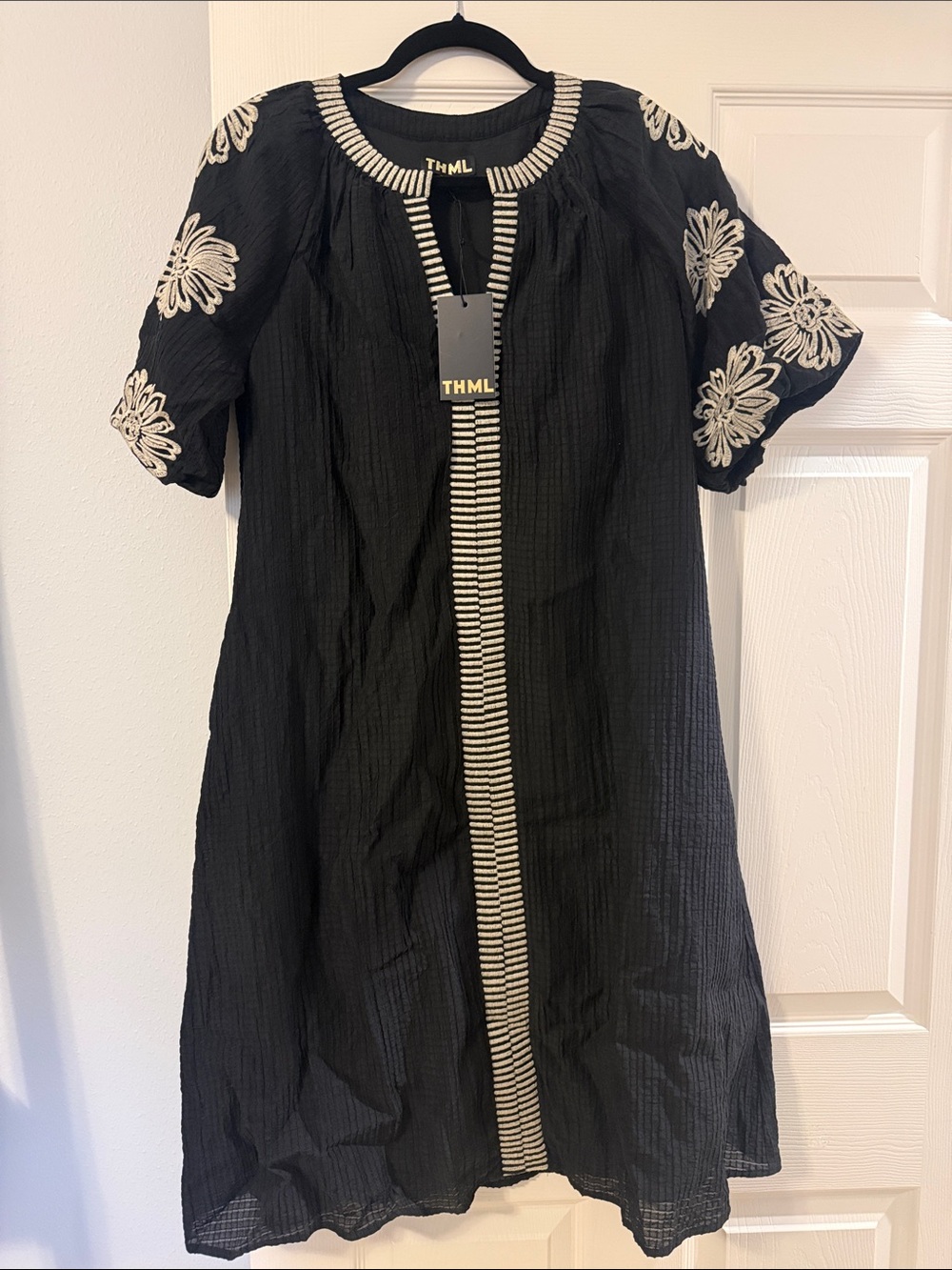 THML Black and Cream Embroidered Caftan